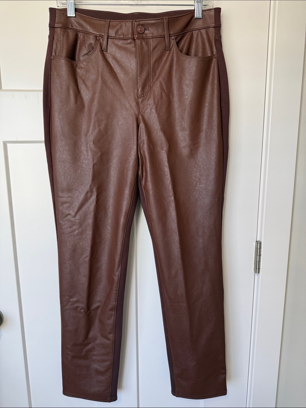 Chico's Faux Leather Straight Leg Pants in Brown Size 8